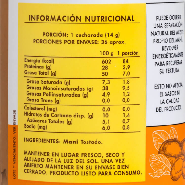 MANTEQUILLA DE MANÍ CROCANTE, MANARE 500 G