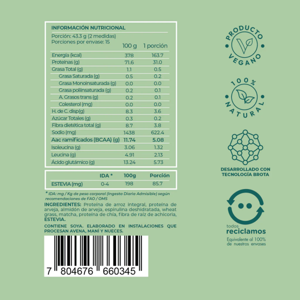 PROTEÍNA V-PRO VERDE, BROTA FIT 650 G
