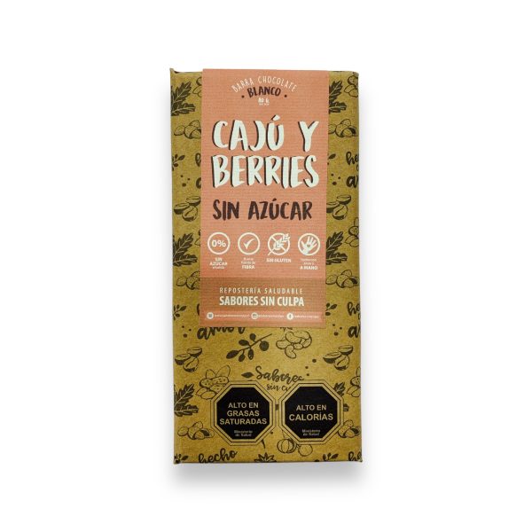 CHOCOLATE BLANCO CAJÚ BERRIES - SIN GLUTEN - SIN AZÚCAR, SIN CULPA - 80 g