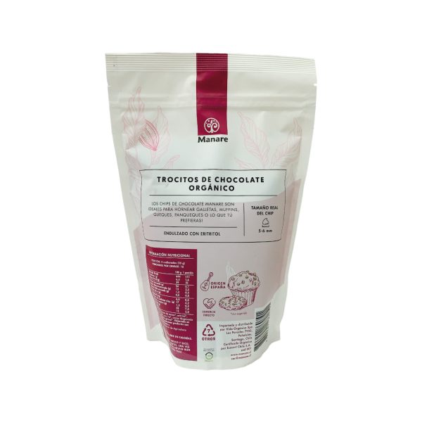 CHIPS CHOCOLATE 62% CACAO - SIN AZÚCAR, MANARE 400 G