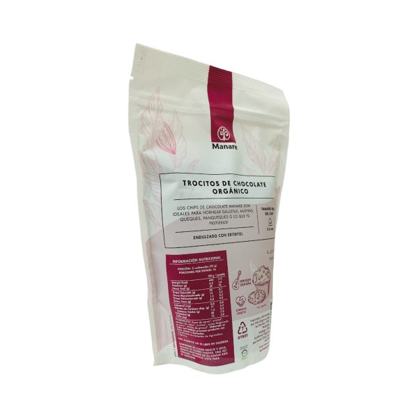 CHIPS CHOCOLATE 62% CACAO - SIN AZÚCAR, MANARE 400 G
