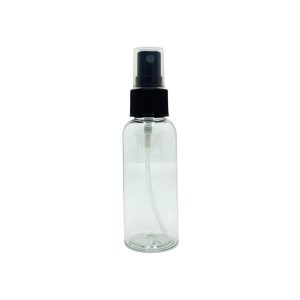 BOTELLA REDONDA TRANSP. CON SPRAY NEGRO (E183) – 50 ml