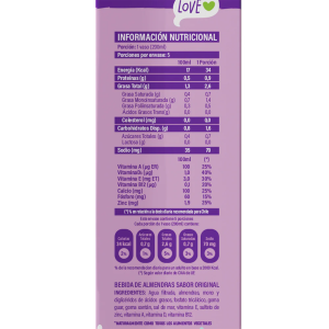 LECHE LÍQUIDA ALMENDRA ORIGINAL SIN AZÚCAR, VILAY 1 Lt