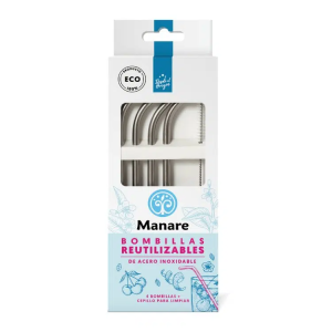 BOMBILLA DE ACERO INOXIDABLE, MANARE 4 UNIDADES