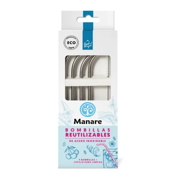 BOMBILLA DE ACERO INOXIDABLE, MANARE 4 UNIDADES