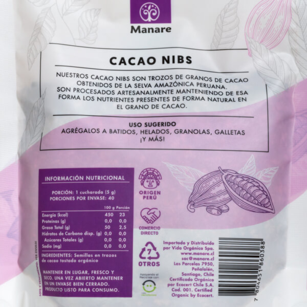 CACAO NIBS ORGÁNICO, MANARE - 200 g