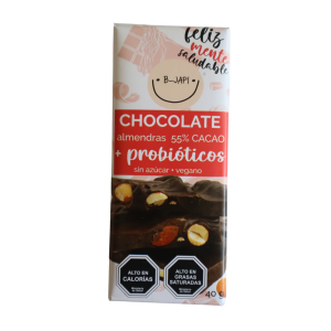 CHOCOLATE 55% CACAO CON ALMENDRAS VEGANO SIN AZUCAR B-JAPI