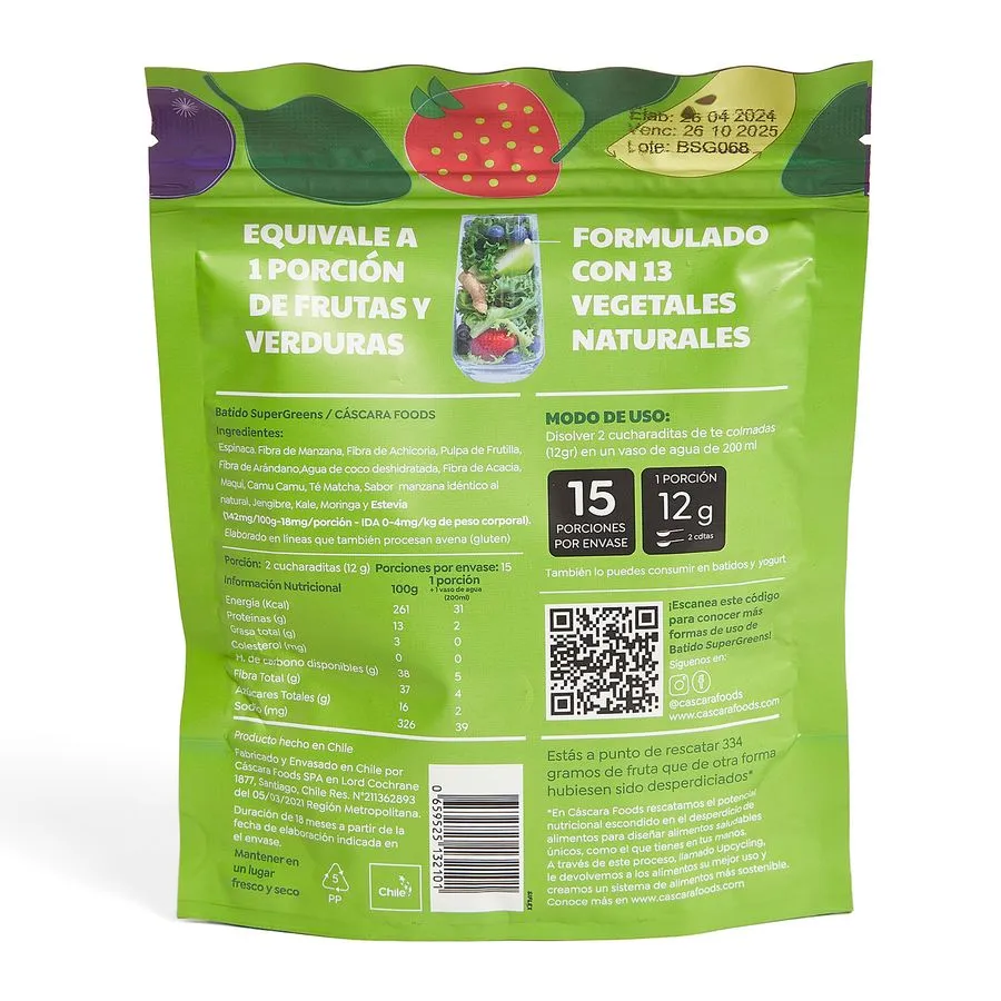 BATIDO SUPER GREEN SABOR ORIGINAL 180 g BATIDO SUPER GREEN SABOR ORIGINAL 180 g