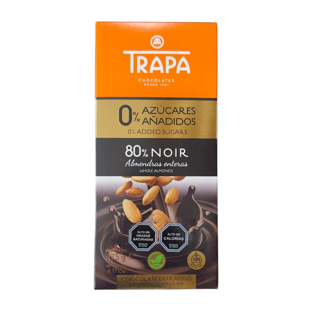 CHOCOLATE TRAPA 80% CACAO ALMENDRAS ENTERAS 175 g
