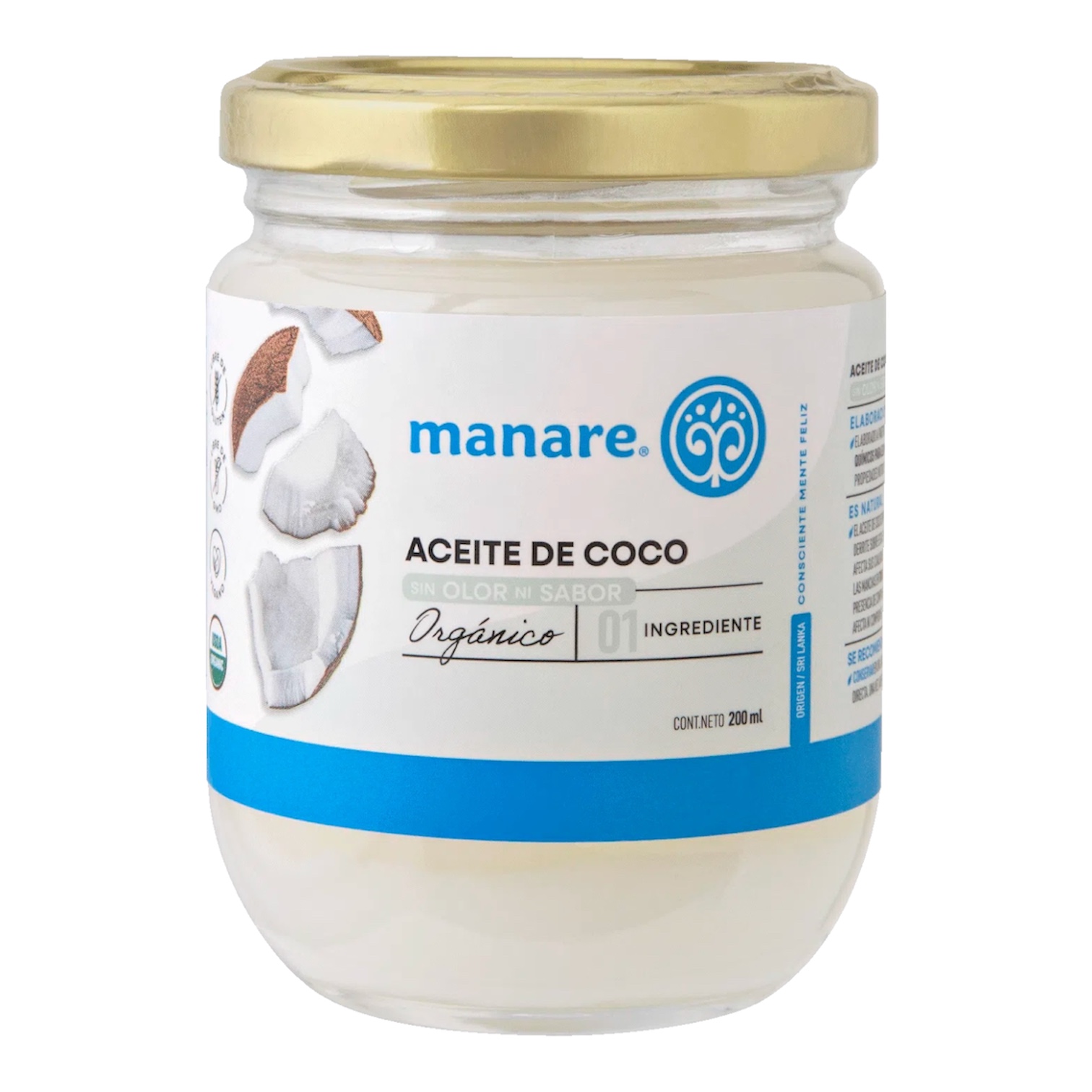 ACEITE DE COCO SIN SABOR SIN OLOR MANARE 200 ML ACEITE DE COCO SIN SABOR SIN OLOR MANARE 200 ML