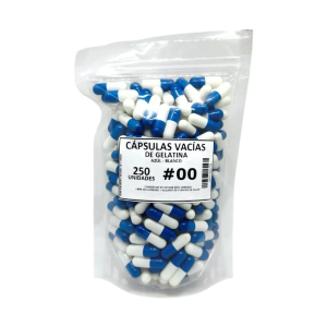CÁPSULAS GELATINA VACÍAS #00 (AZÚL – BLANCO) – 250 un