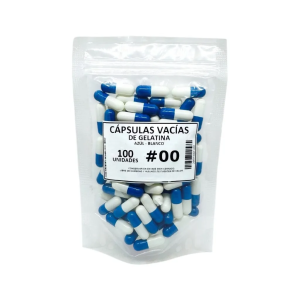 CÁPSULAS GELATINA VACÍAS #00 (AZÚL – BLANCO) – 100 un