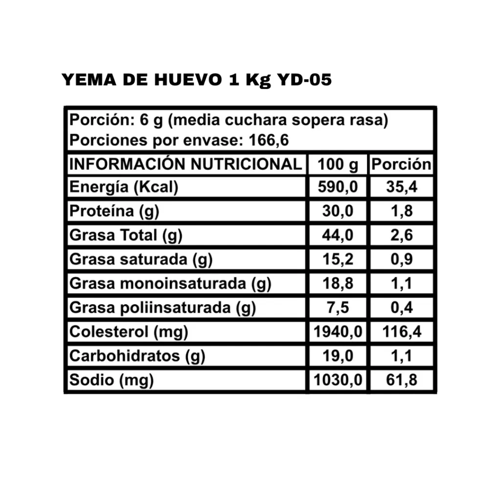 YEMA DE HUEVO EN POLVO YD05 - 1 Kg YEMA DE HUEVO EN POLVO YD05 - 1 Kg
